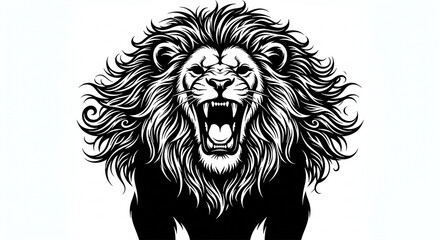 Obraz premium Aggressive African lion face illustration symbolizing strength power and dominance