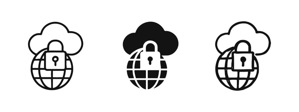 Global Cloud Security and Worldwide Data Protection Icon Set