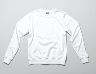 Fototapeta premium Clean, white crewneck sweatshirt laid flat, subtle shadows