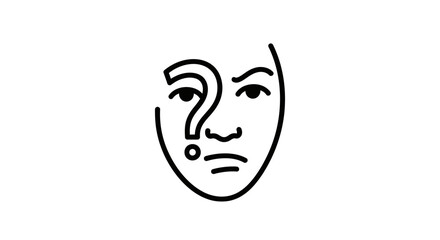 Obraz premium Confused Face with Question Mark Icon, Uncertainty and Doubt Concept