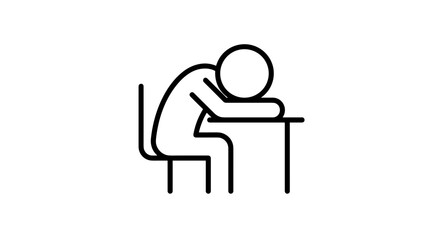 Fototapeta premium Stressed stick figure sitting at table with head down 