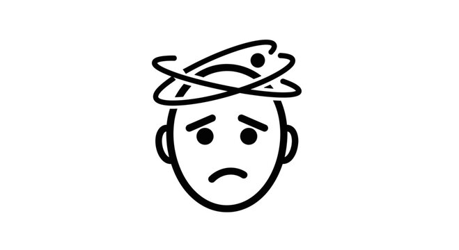 Dizzy Person Icon, Feeling Sick, Vertigo, Dizziness, Headache, Brain Fog, Mental Health Concept