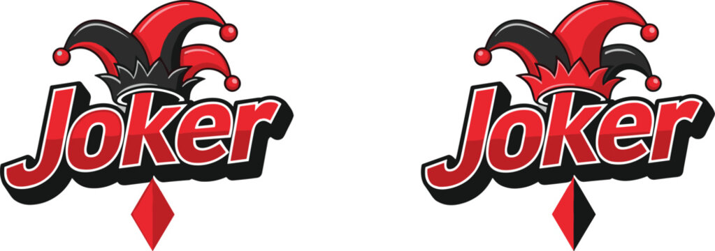 Joker Logo Design with Jester Hat and Diamond Symbol Vector Illustration