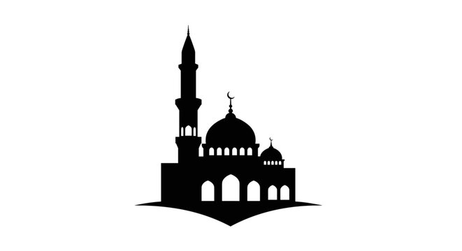 Islamic Mosque Silhouette with Dome Minaret.
