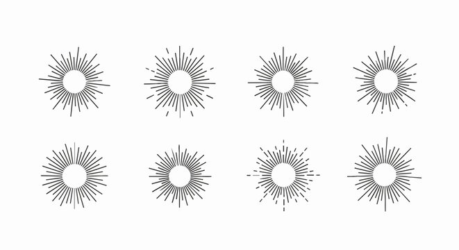 Collection of eight retro sunburst burst starburst graphic design elements