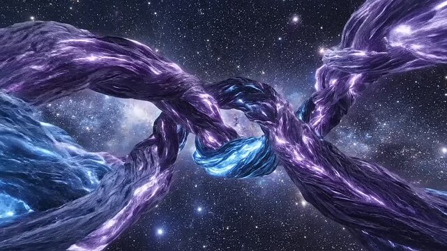 Violet and Sapphire Cosmic Arcs Intertwined Like Ethereal Braids in a Starfield