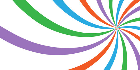 Obraz premium Vibrant abstract radial spiral background showcasing green, blue, orange, and purple rays, creating an energetic design