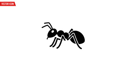 Fototapeta premium Black Ant Icon Vector Illustration - Simple Silhouette of Insect on White Background