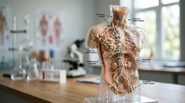 Human lymphatic system anatomical model on a table