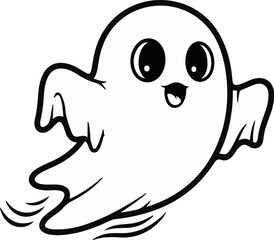 Obraz premium Cute cartoon ghost with big eyes and open mouth, flying with flowing lower body