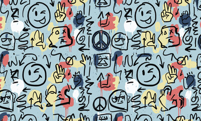 Fototapeta premium Chaotic Doodle Scribble Street Art Seamless Pattern Vector