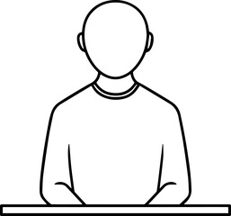 Obraz premium Hand Drawn Man Sitting at Desk Black and White Avatar Illustration in Minimal Line Art Style Design