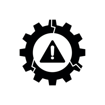 icon a damage control with mechanical gear and warning alert, isolated against a clean background.