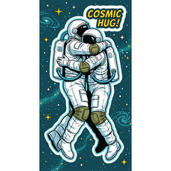 Retro Comic Astronauts Cosmic Hug Poster Vector © Pixel Pulse