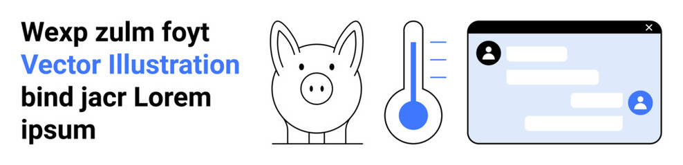 Fototapeta premium Finance, health, communication, savings, digital services, analytics. Piggy bank, thermometer and chat window symbols. Finance and health concepts are interconnected with digital communication