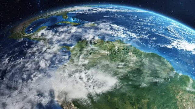 Stunning View of Earth from Space: The Americas, Clouds, and the Blue Planet in Motion.