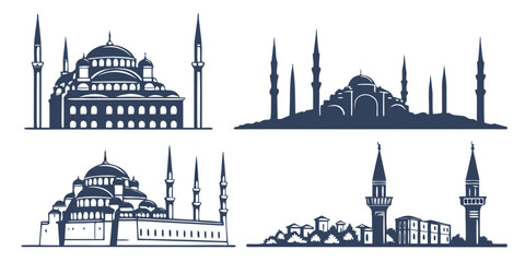 Four distinct mosques showcasing traditional islamic architecture and design © Gh