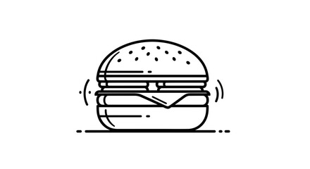 Fototapeta premium Minimalist line art illustration of a delicious hamburger, fast food icon, isolated on white background.