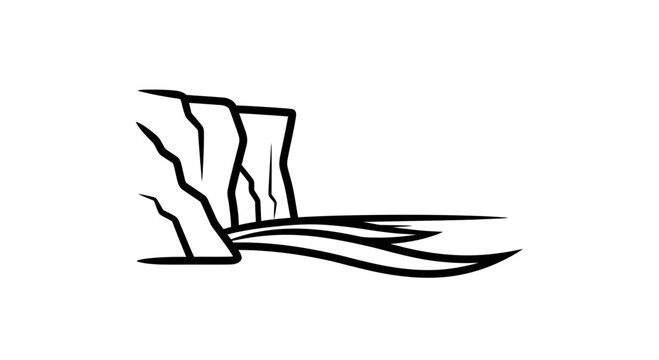 Minimalist Waterfall Cliff Line Art Icon