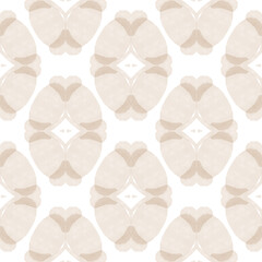 Soft Sage and Beige Watercolor Ikat Seamless Pattern with Symmetrical Ornamental Motifs