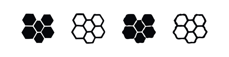 Fototapeta premium Honeycomb Hexagon Pattern Icons, Geometric Shapes Set, Abstract Beehive Vector Illustrations
