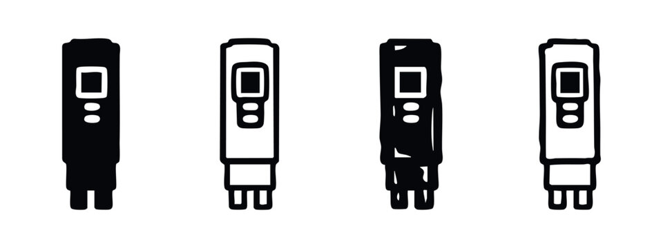 Hand-drawn TDS meter icons set, doodle sketch style water quality tester and measurement device symbols