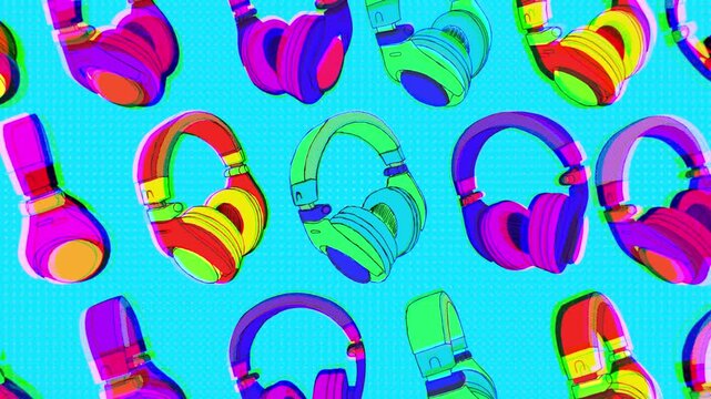 A fun background of illustrated retro headphones that spin on an endless loop.
