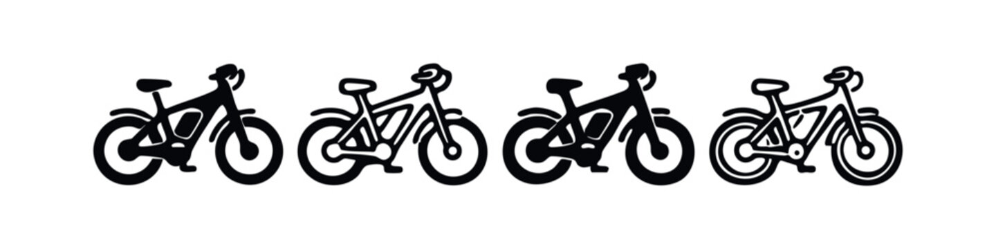 Hand Drawn Electric Bicycle (E-Bike) Icons Set. Doodle Style Urban Commute Vector Illustration.