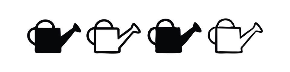 Obraz premium Set of watering can icons in black and outline versions for various garden themes.