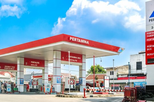 A filling station or petrol station is a facility that sells fuel and engine lubricants for motor vehicles on March 27, 2026 in Bogor, Indonesia