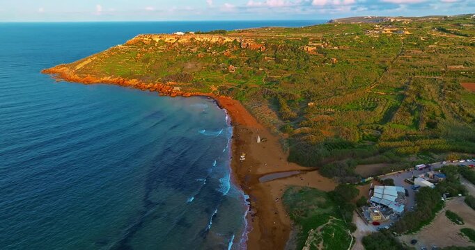 Aerial view of Ramla beach on island Gozo 