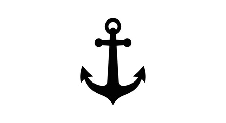 Simple black silhouette of a classic anchor design on a clean white background, representing maritime themes and stability. © LESTARI