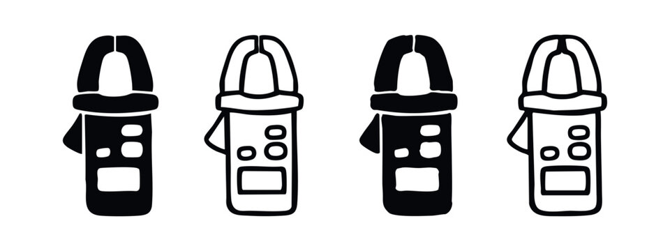 Clamp Meter Electrical Tester Vector Icon Set in Solid and Outline Styles