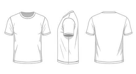 Naklejka premium Blank White T-Shirt Mockup Template from Front, Side, and Back Views on an Isolated White Background