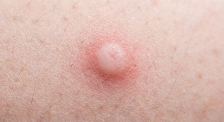 Fototapeta premium Single mosquito bite welt on skin with red inflammation flare