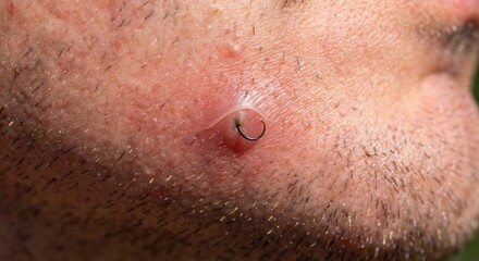 Fototapeta premium Macro shot of ingrown hair on irritated male jawline