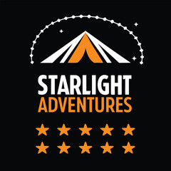 Starlight Adventures Outdoor Camping Brand Logo Design with Illuminated Night Sky and Tent Icon