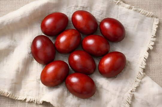 Red dyed Easter eggs