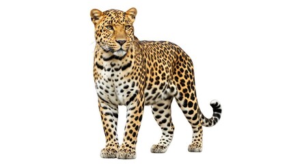 Leopard standing isolated on white.