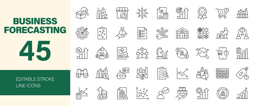 Business forecasting icon set. Editable line icons. Vector illustration.
