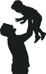 Father lifting child up in the air silhouette vector