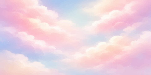 Dreamscape Clouds: Pastel clouds drift gently across a dreamy sky, blending hues of pink, blue, and yellow to create a soft, ethereal atmosphere that evokes feelings of peace and serenity. © Md Shofiqul