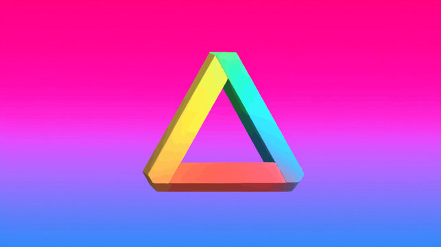 A 3D impossible triangle, rendered with gradients. Vibrant colors against a blue to pink backdrop