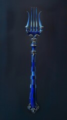 A blue fork with a gold handle. The fork is long and has a blue handle