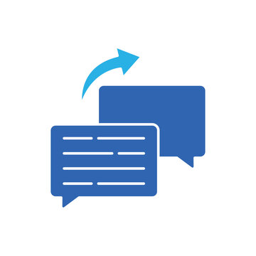 icon a review response with message speech bubbles and an outgoing arrow, isolated against a clean background.