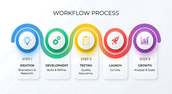 Five Step Business Workflow Process Infographic Template