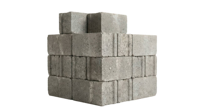 Stacked concrete blocks for building material, cut out, stock png, isolated on transparent background