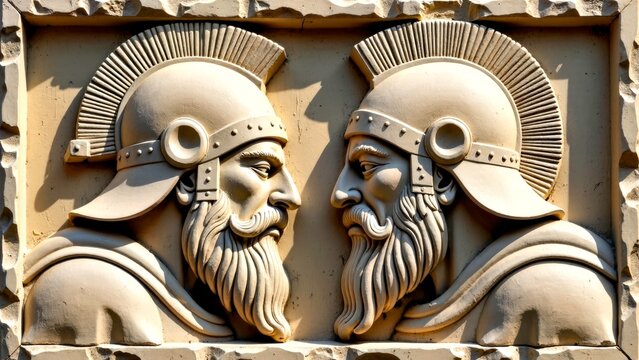 Ancient Greek warrior beard side face relief
