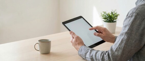 Engaging digital interaction home office technology use minimalist environment close-up view modern lifestyle trends