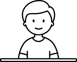 Obraz premium Hand Drawn Man Sitting at Desk Black and White Avatar Illustration in Minimal Line Art Style Design